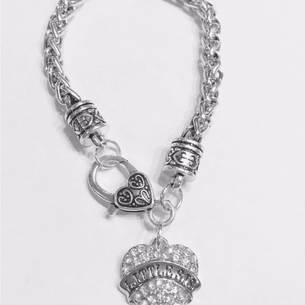 New Little Sis Bracelet sister Gift heart rhinestone Charm Bracelet